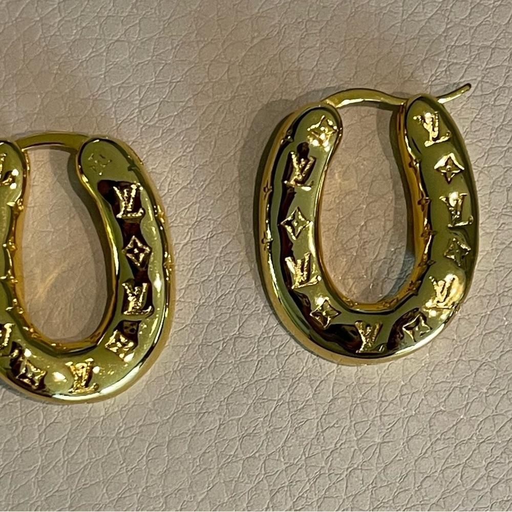 Gold and Silver LV Hoop Earrings - Picture 2 of 6